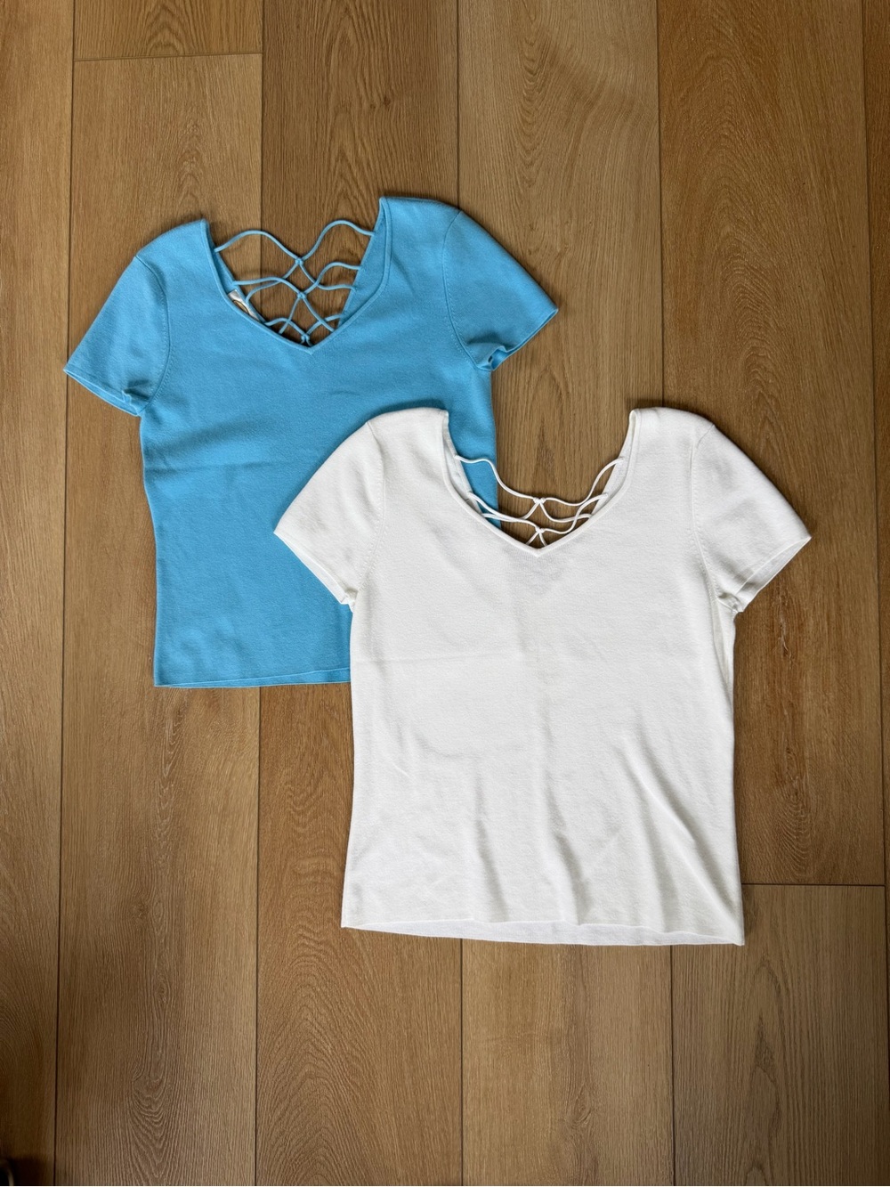 VTG Lot of 2 Talbots Crisscross V-Neck Short Sleeve Sweater Tops